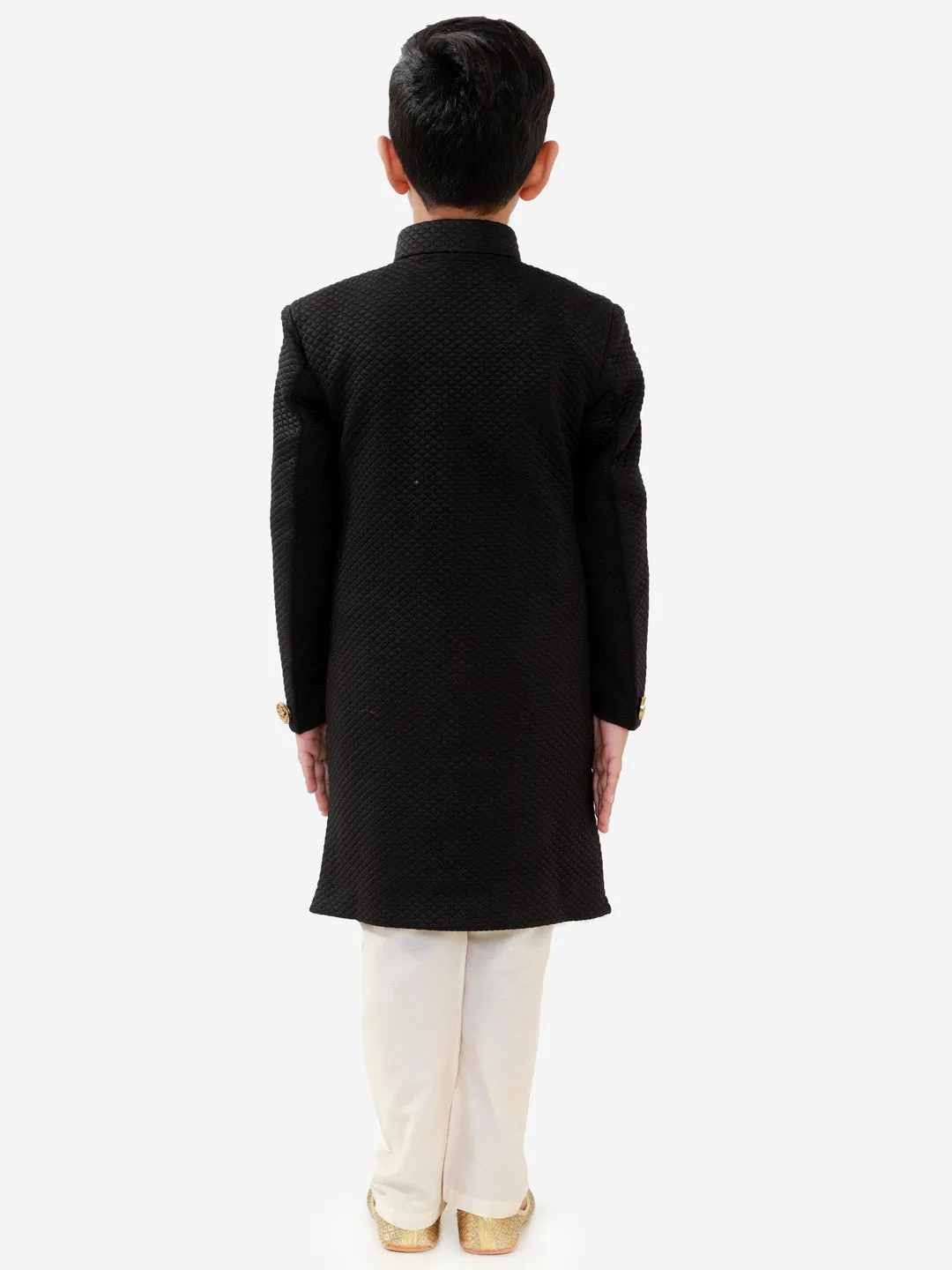 Jashvi Boys Black Quilted Indowestern Sherwani and Churidar Set