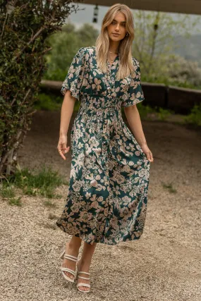 Jaslyn Floral Midi Dress in Emerald - FINAL SALE