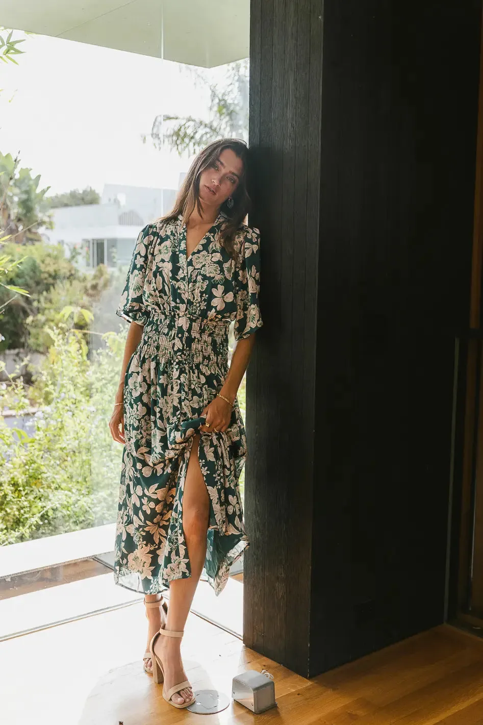 Jaslyn Floral Midi Dress in Emerald - FINAL SALE