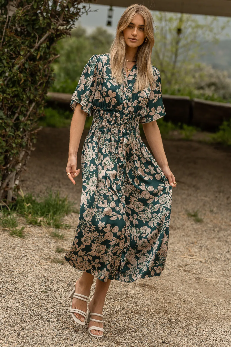 Jaslyn Floral Midi Dress in Emerald - FINAL SALE