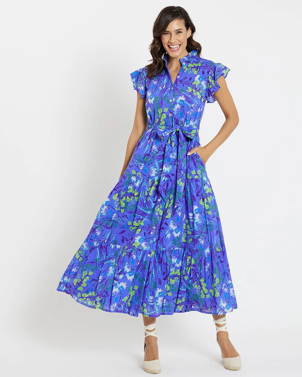 Jude Connally Mirabella Midi Dress - Painted Flower Field Iris
