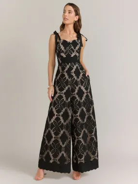 Just Me Tie Strap Sweetheart Neckline Crochet Jumpsuit - Brands We Love