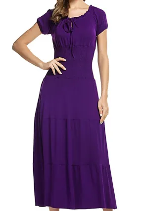Ketty More Women Short Sleeve Flattering Fit Pleated Long Dress-KMWD337