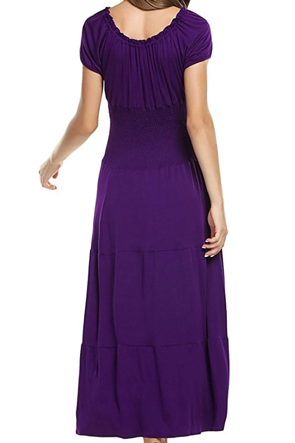 Ketty More Women Short Sleeve Flattering Fit Pleated Long Dress-KMWD337