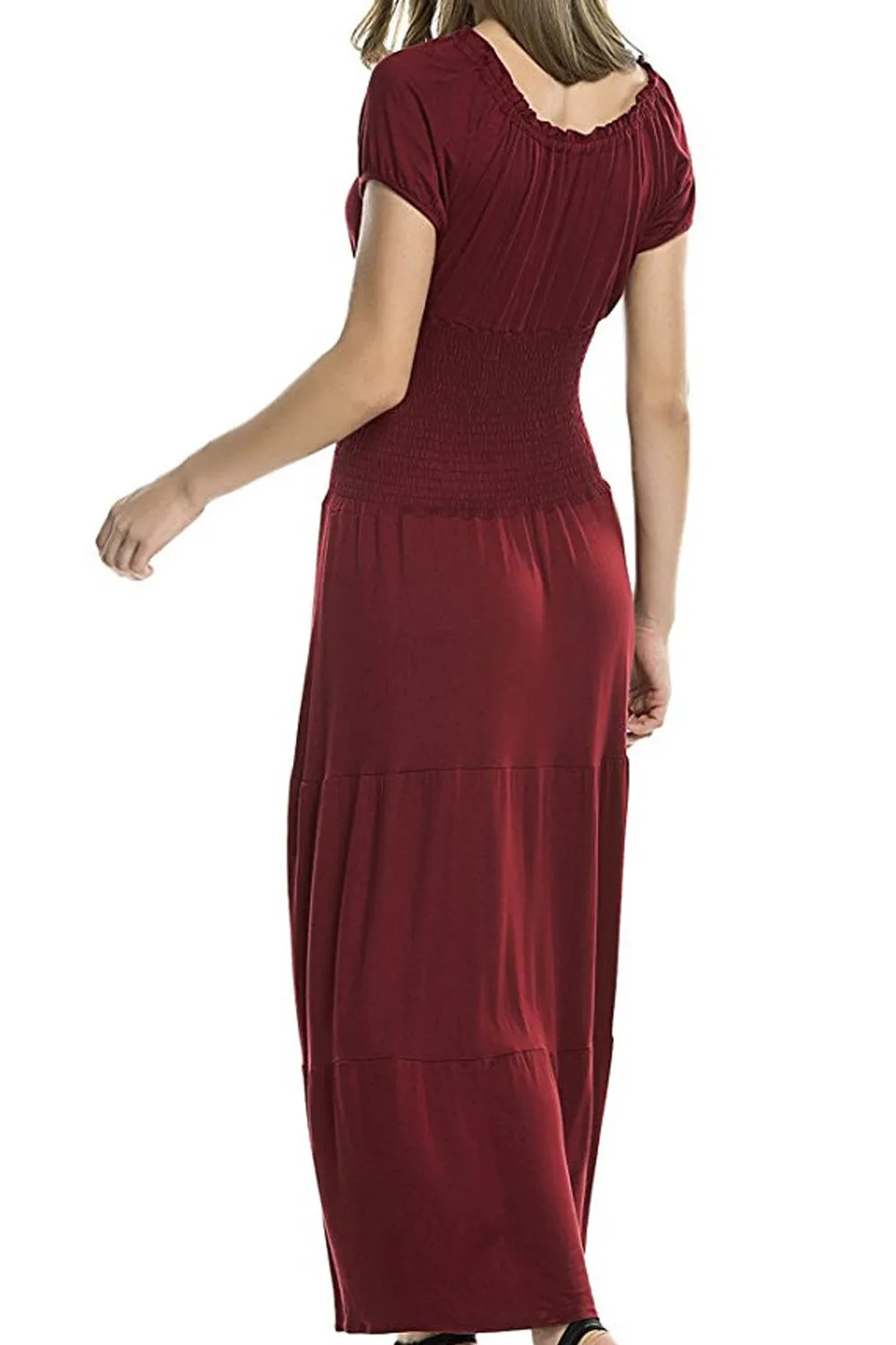 Ketty More Women Short Sleeve Flattering Fit Pleated Long Dress-KMWD337
