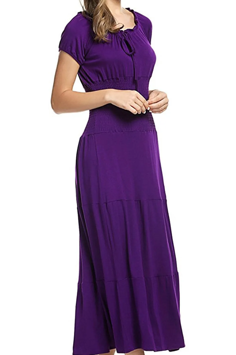 Ketty More Women Short Sleeve Flattering Fit Pleated Long Dress-KMWD337