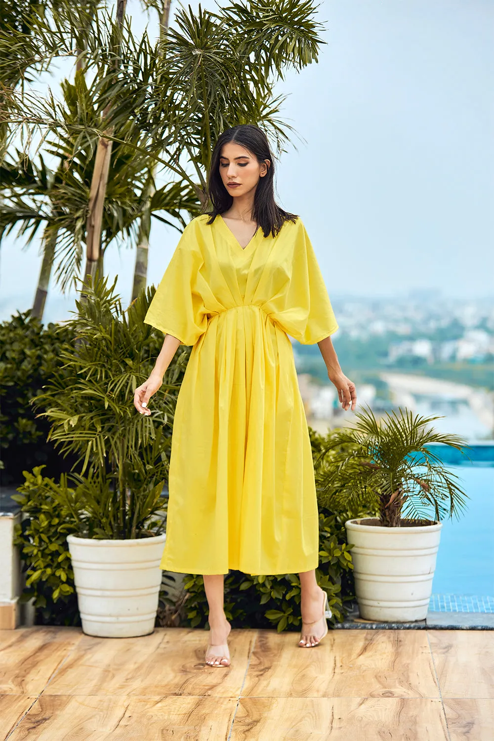 Kimono Sleeve Midi Cotton Dress