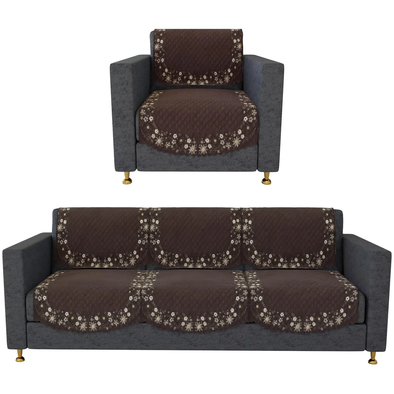 Kuber Industries Sofa Cover | 3 1 Seater Sofa Slip Cover Set | Digital Painting Sofa Cover | Suede Ultra Sonic Couch Cover | Sofa Slipcover Set Living Room | Brown