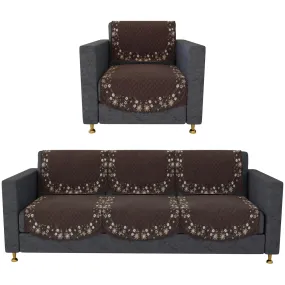 Kuber Industries Sofa Cover | 3 1 Seater Sofa Slip Cover Set | Digital Painting Sofa Cover | Suede Ultra Sonic Couch Cover | Sofa Slipcover Set Living Room | Brown