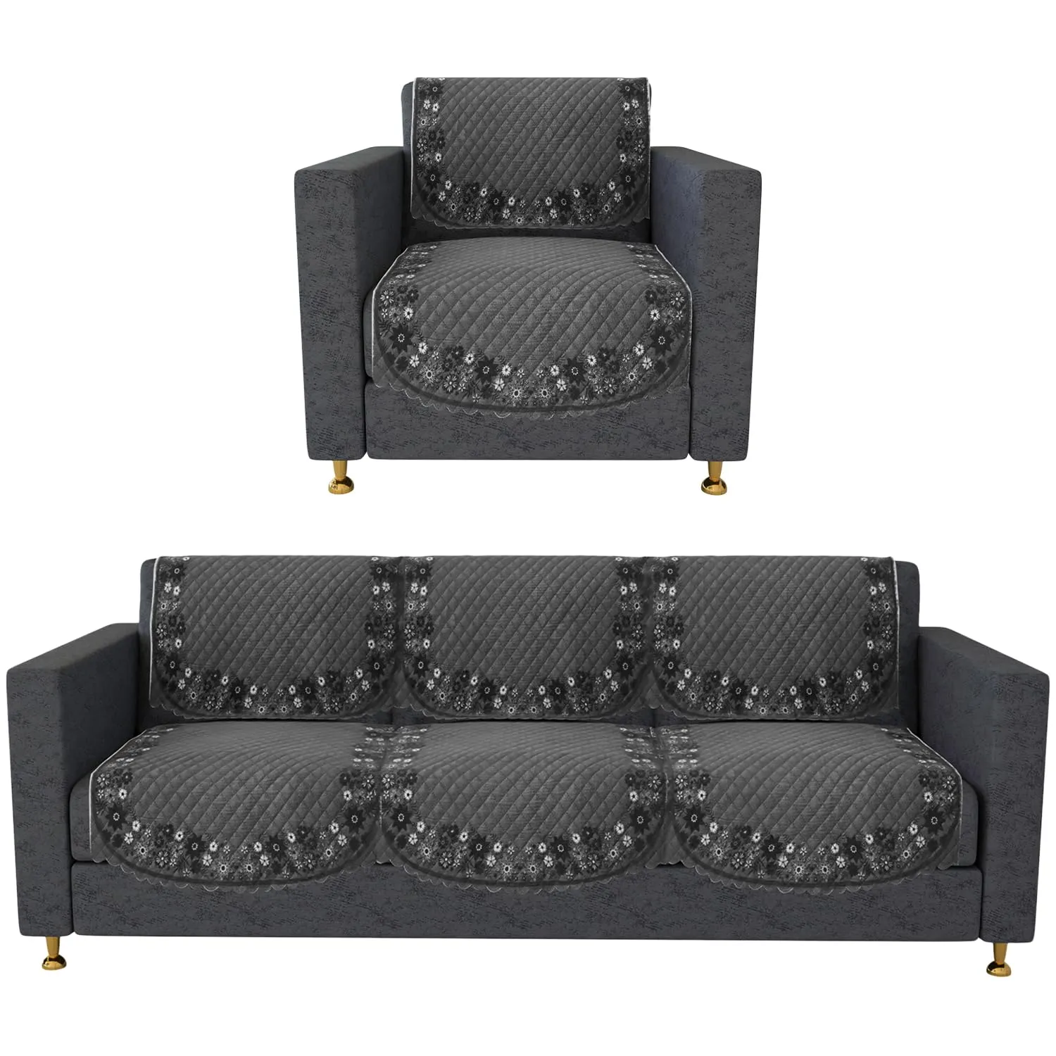 Kuber Industries Sofa Cover | 3 1 Seater Sofa Slip Cover Set | Digital Painting Sofa Cover | Suede Ultra Sonic Couch Cover | Sofa Slipcover Set Living Room | Gray