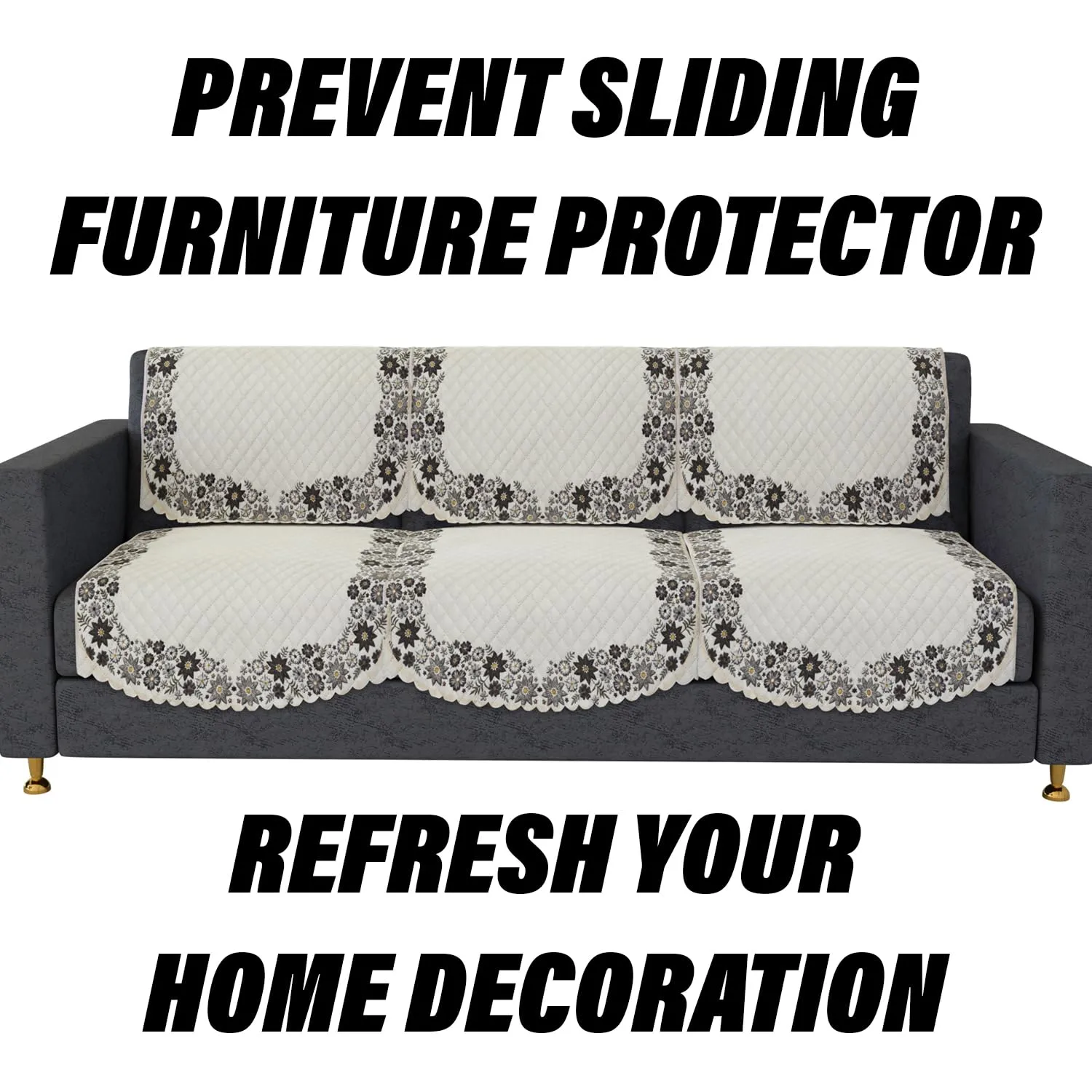 Kuber Industries Sofa Cover | Single Seater Sofa Slip Cover Set | Digital Painting Sofa Cover | Suede Ultra Sonic Couch Cover | Sofa Slipcover Set Living Room | Cream