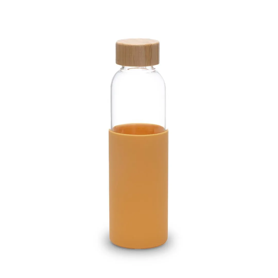 Kuber Industries Water Bottle | Glass Bottle | Sleeve Protection Bottle | Bamboo Lid Water Bottle | Travel Round Bottle | XB5501-YEL | 550 ML | Yellow