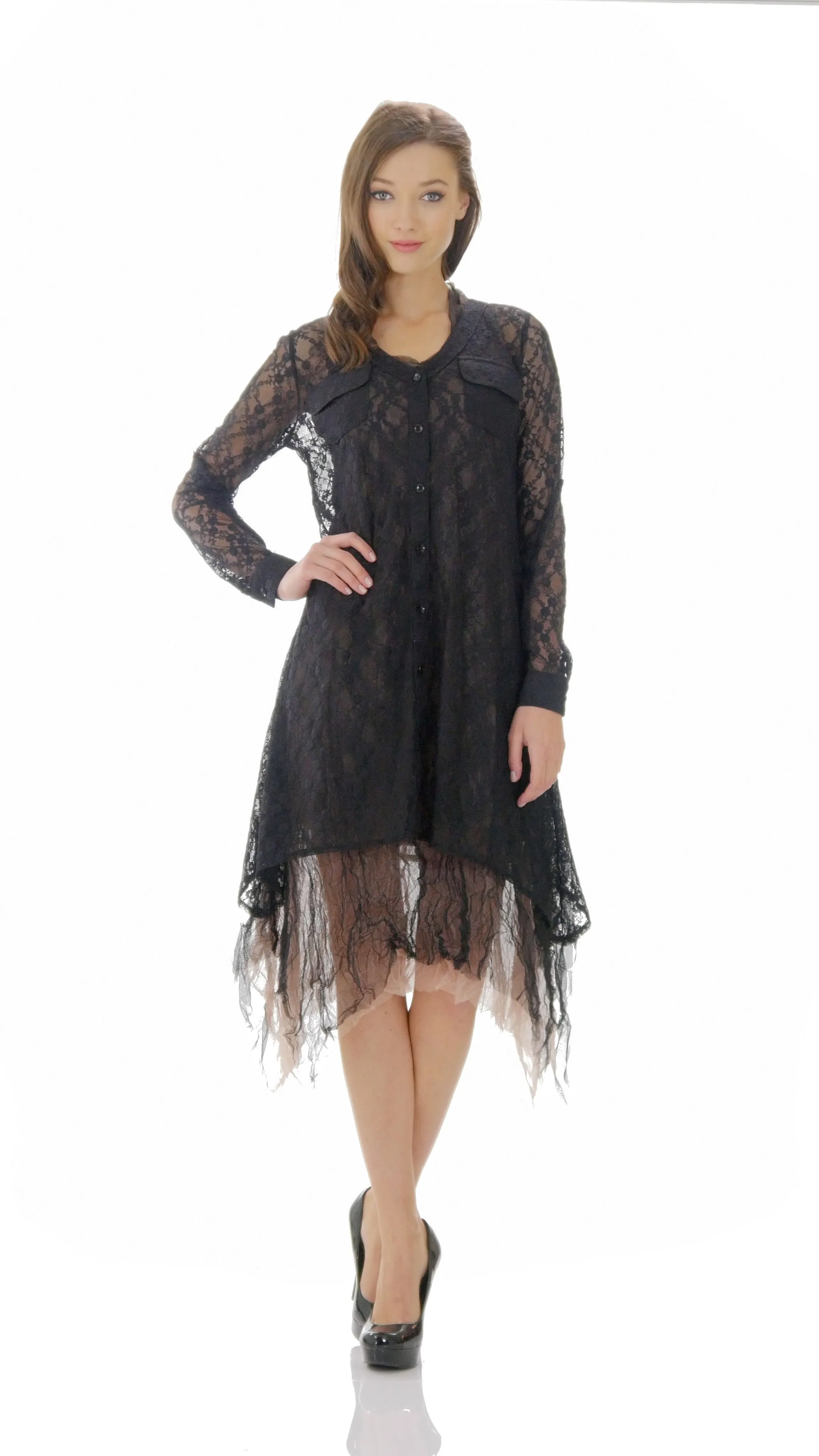 Lace A line see-through shirt Tunic