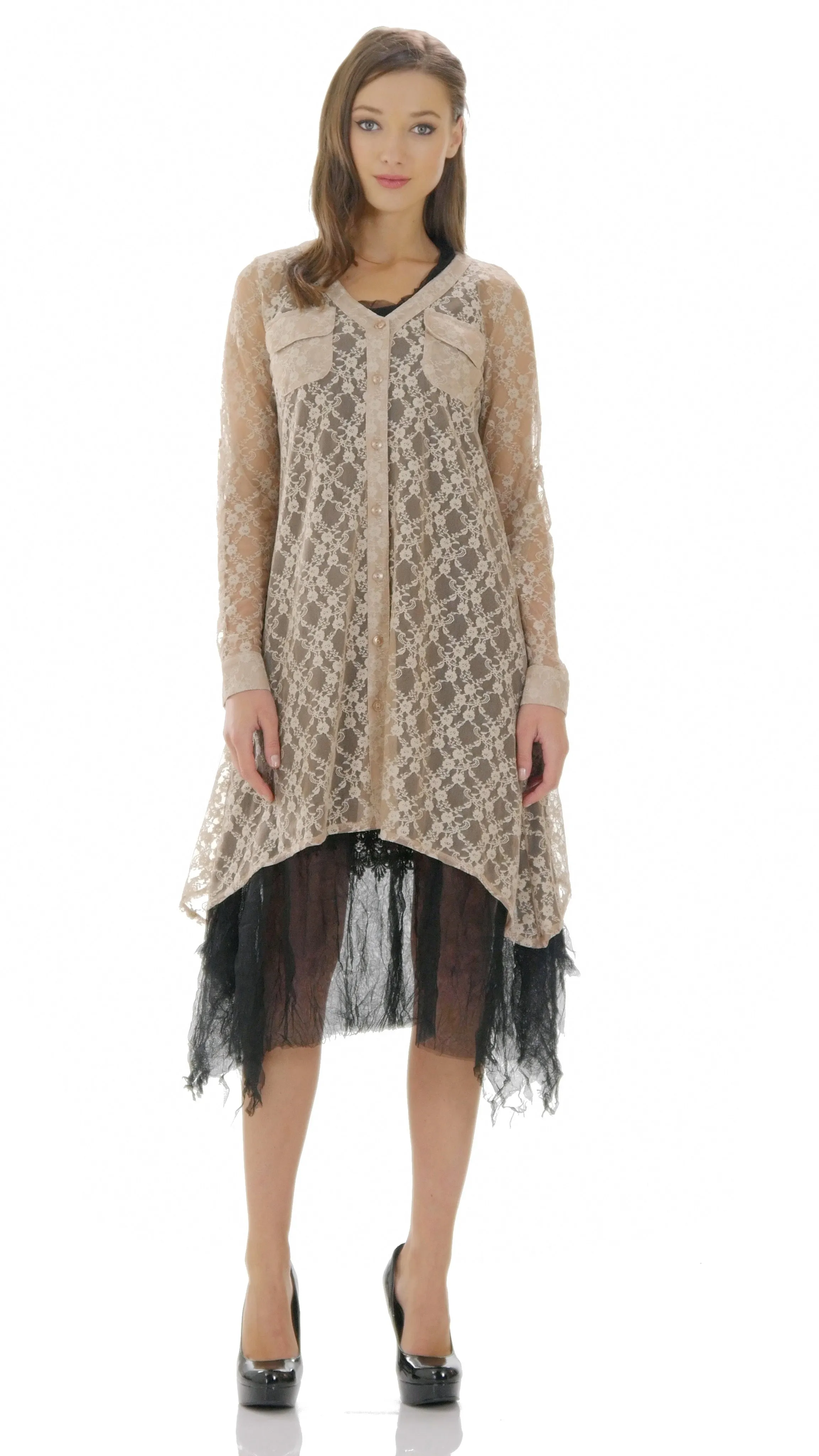 Lace A line see-through shirt Tunic