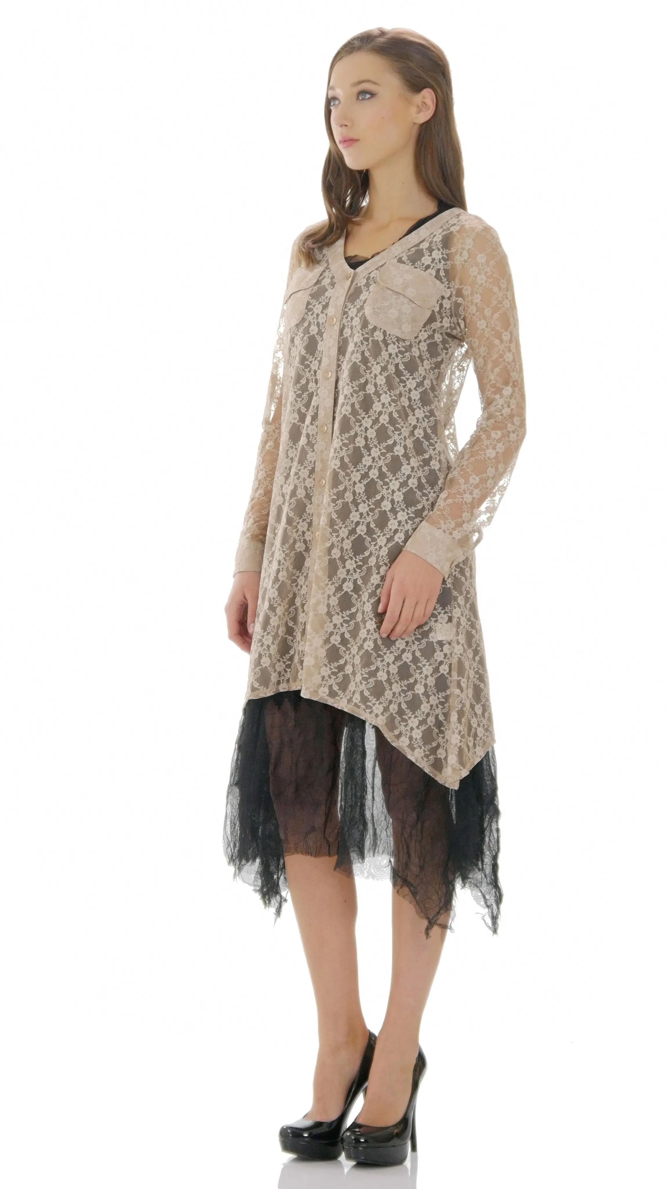 Lace A line see-through shirt Tunic