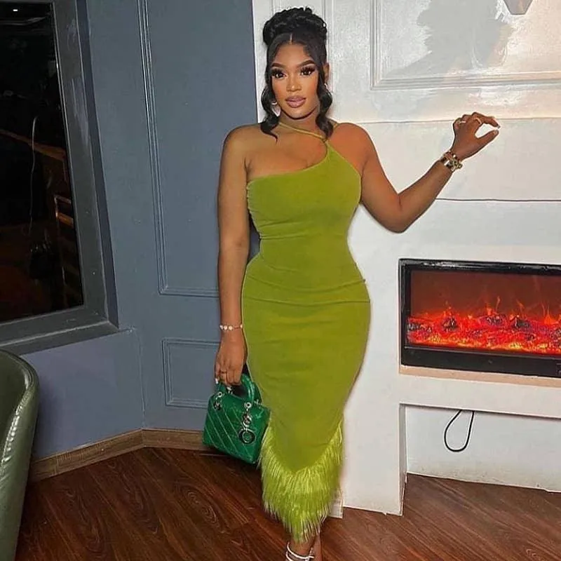 Ladies Sleeveless Velvet Hem Bodycon Midi Dress PW514