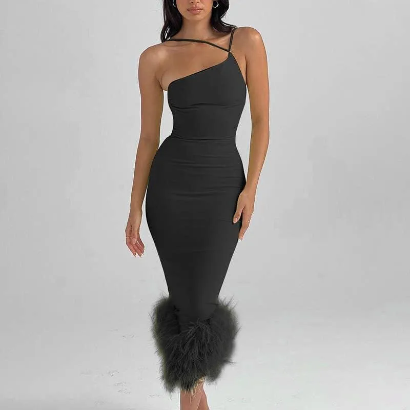 Ladies Sleeveless Velvet Hem Bodycon Midi Dress PW514