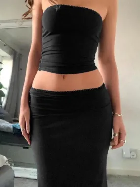 LANFUBEISI - Bandeau Top Midi Dress Two Piece