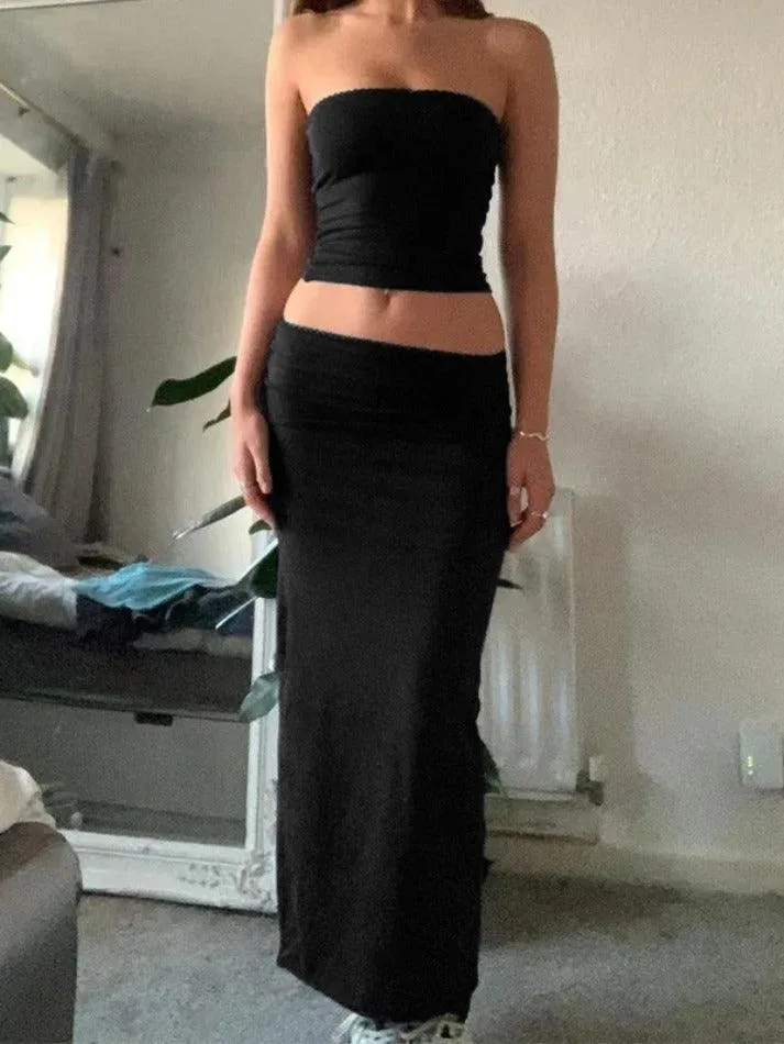 LANFUBEISI - Bandeau Top Midi Dress Two Piece