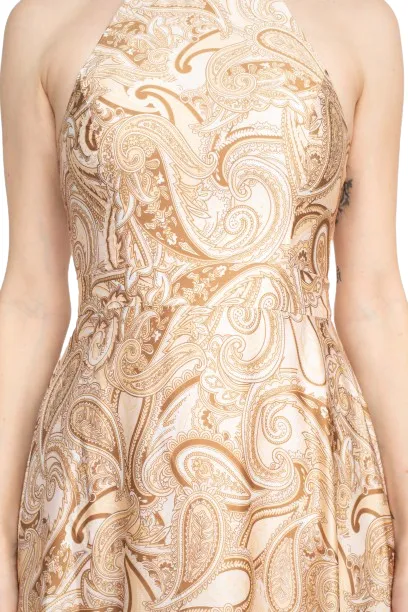 Laundry Tie Back Halter Neck Zipper Back Paisley Print Fit and Flare Satin Midi Dress