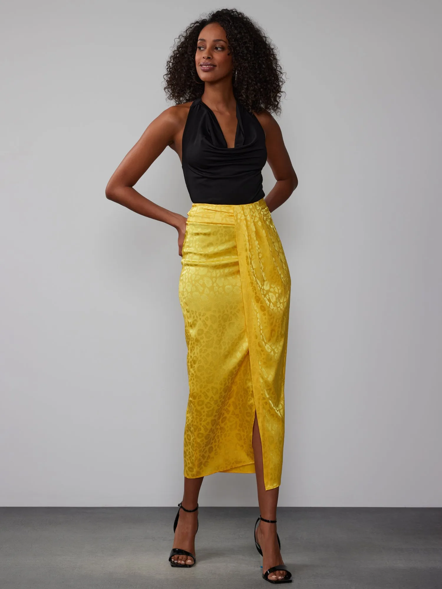 Leopard Satin Midi Skirt