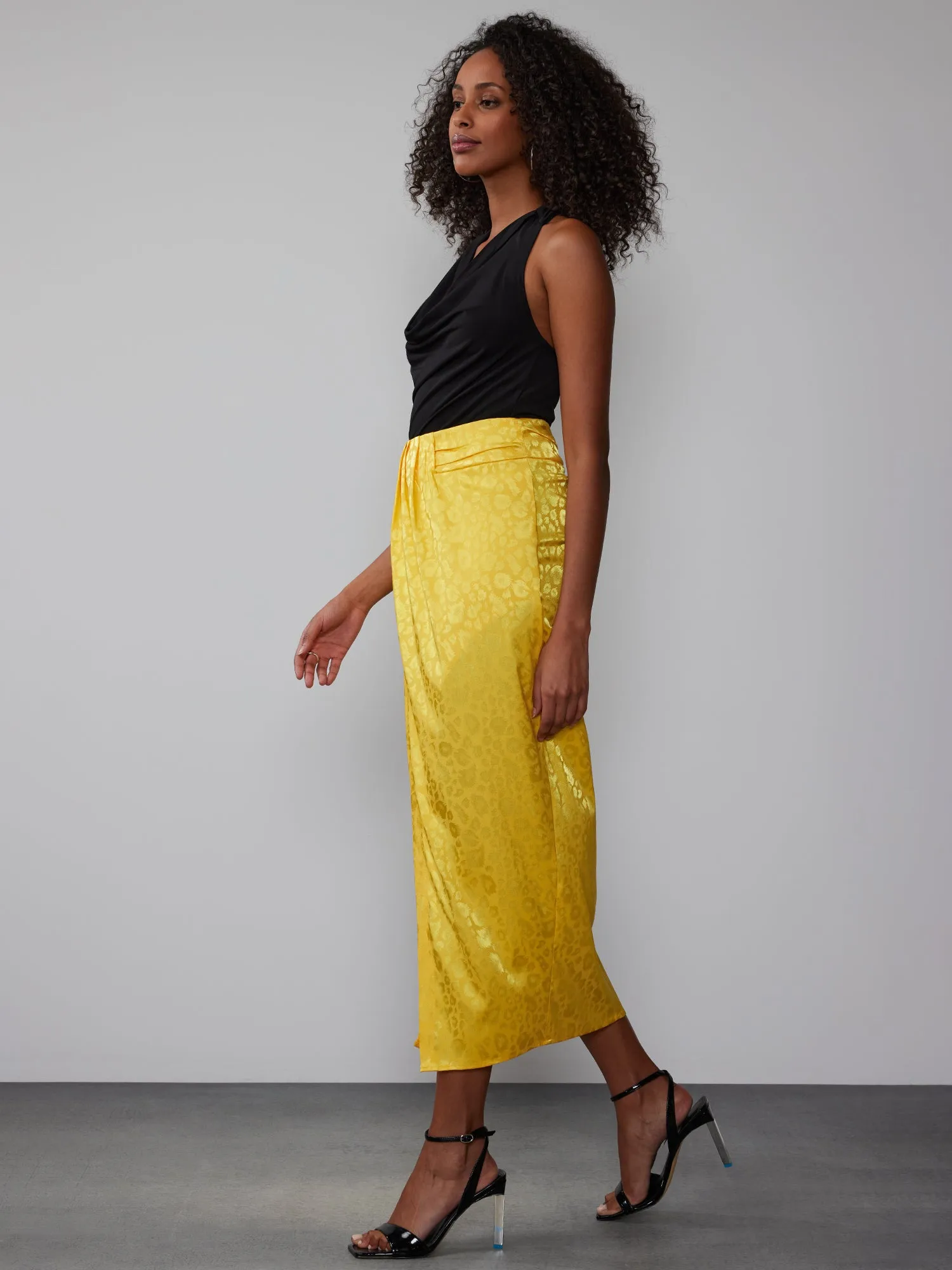 Leopard Satin Midi Skirt