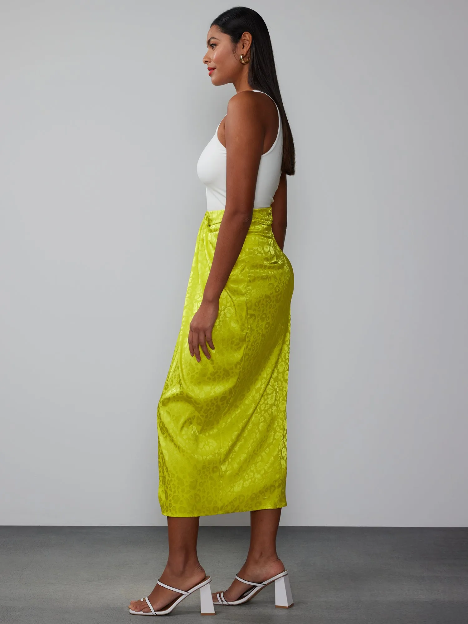 Leopard Satin Midi Skirt