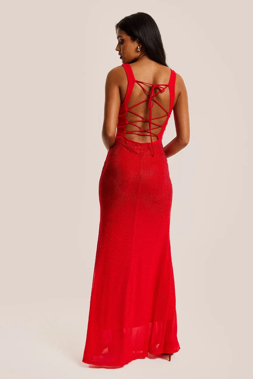 Liquorish Red Sequin Maxi Dress With Open Back Detail