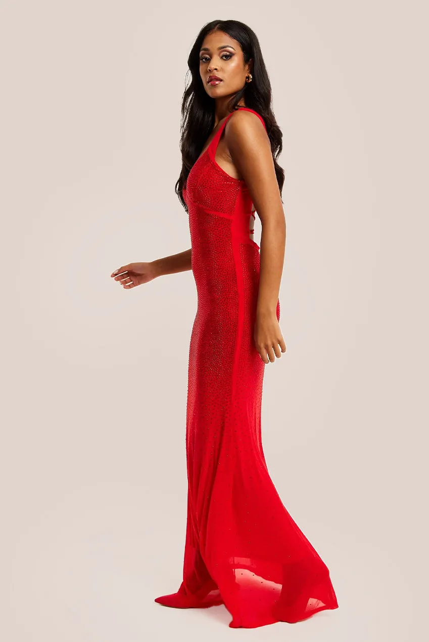 Liquorish Red Sequin Maxi Dress With Open Back Detail