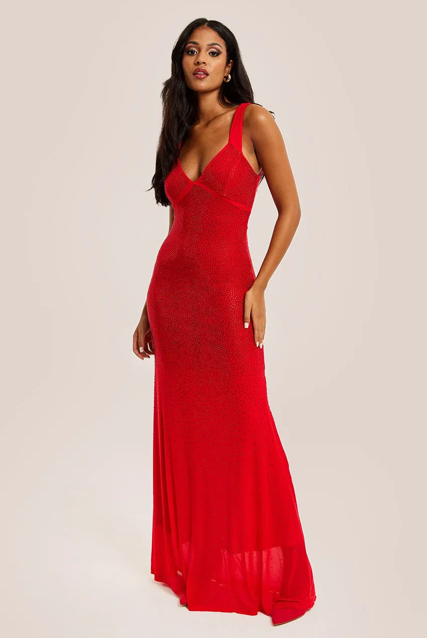Liquorish Red Sequin Maxi Dress With Open Back Detail