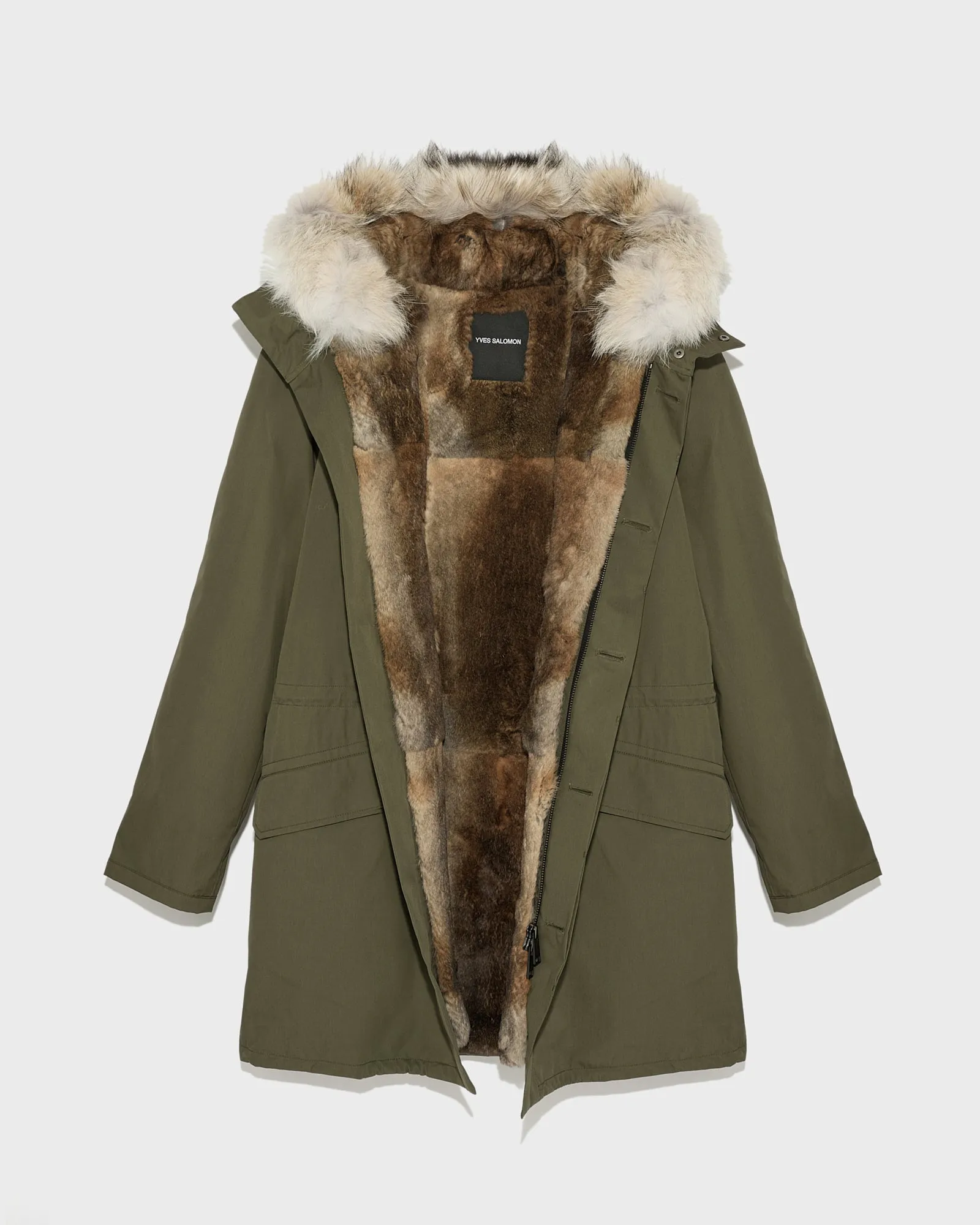 Long iconic parka in technical cotton and fur