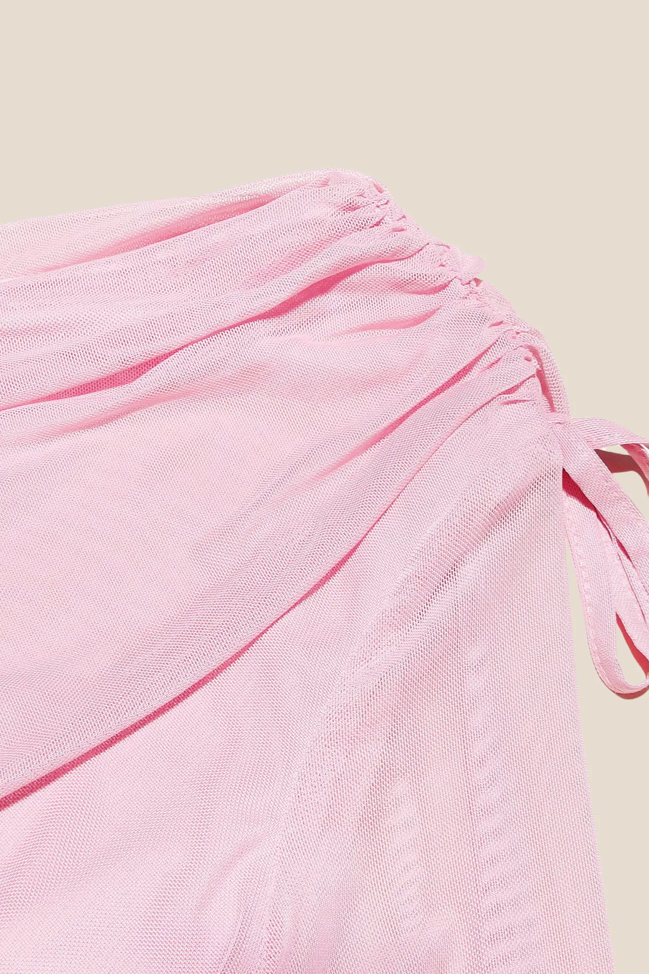 Long Sleeves Pink Ruched Long Dress with Slit