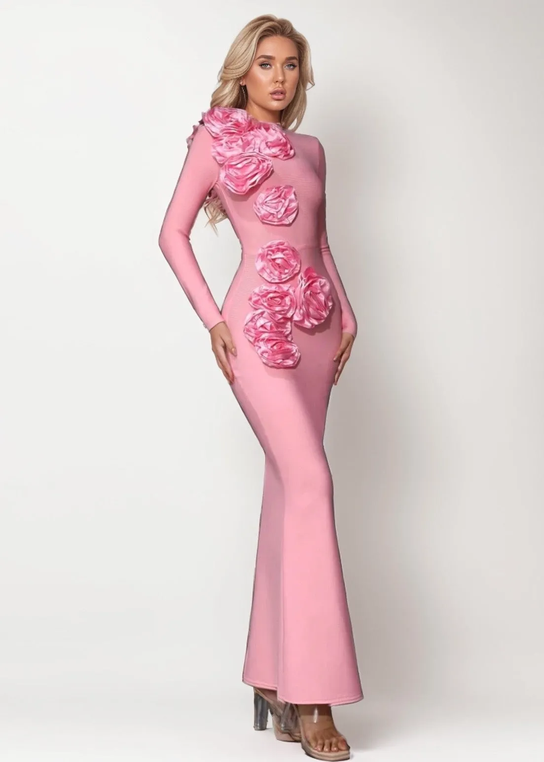 Lucia 3D Floral Decor Maxi Dress