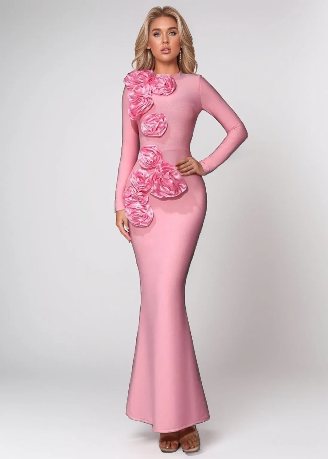 Lucia 3D Floral Decor Maxi Dress