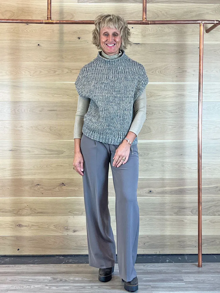 Luisa Cerano Wide Leg Trousers with Pleats Taupe