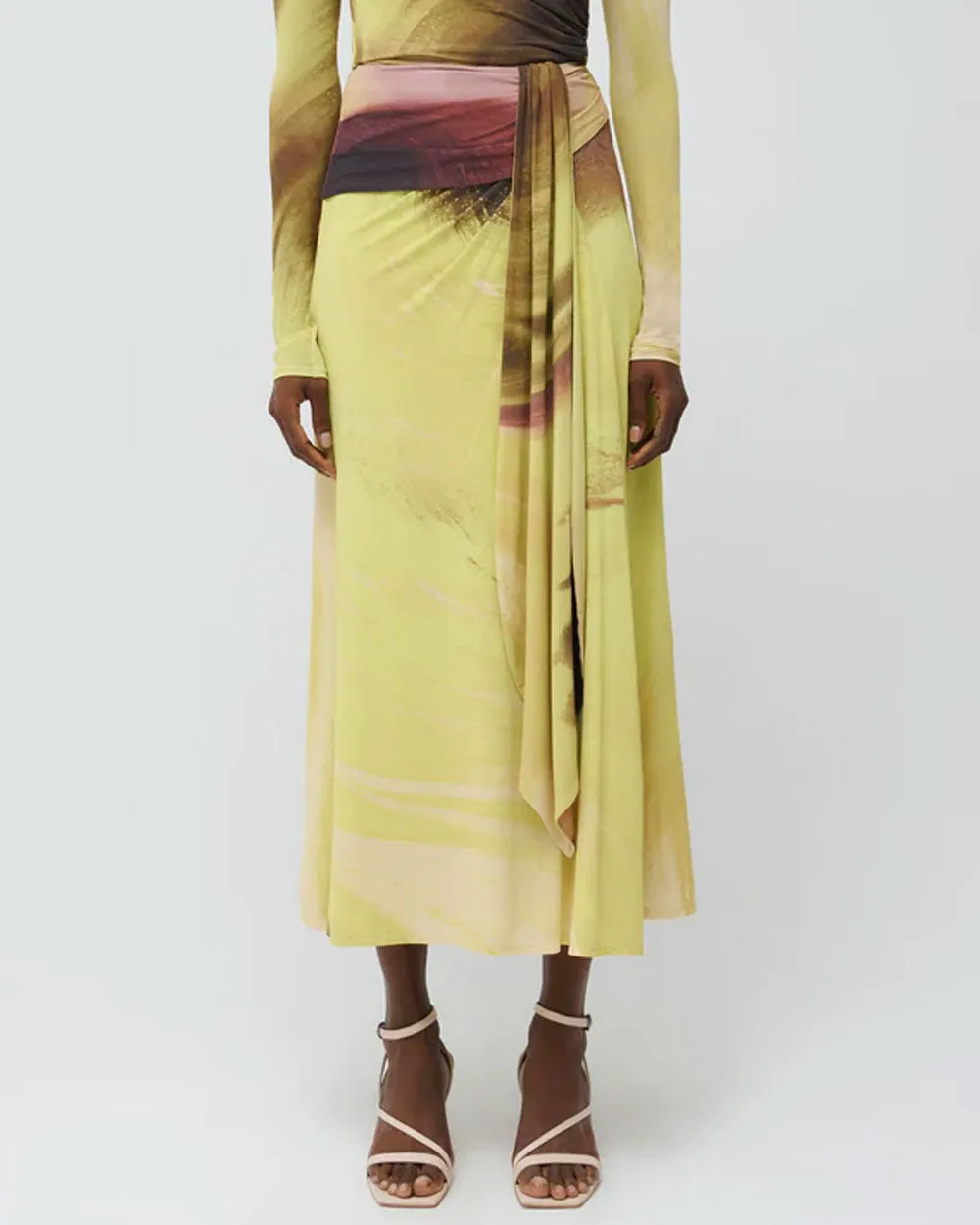 Luminary Print Anika Draped Midi Skirt