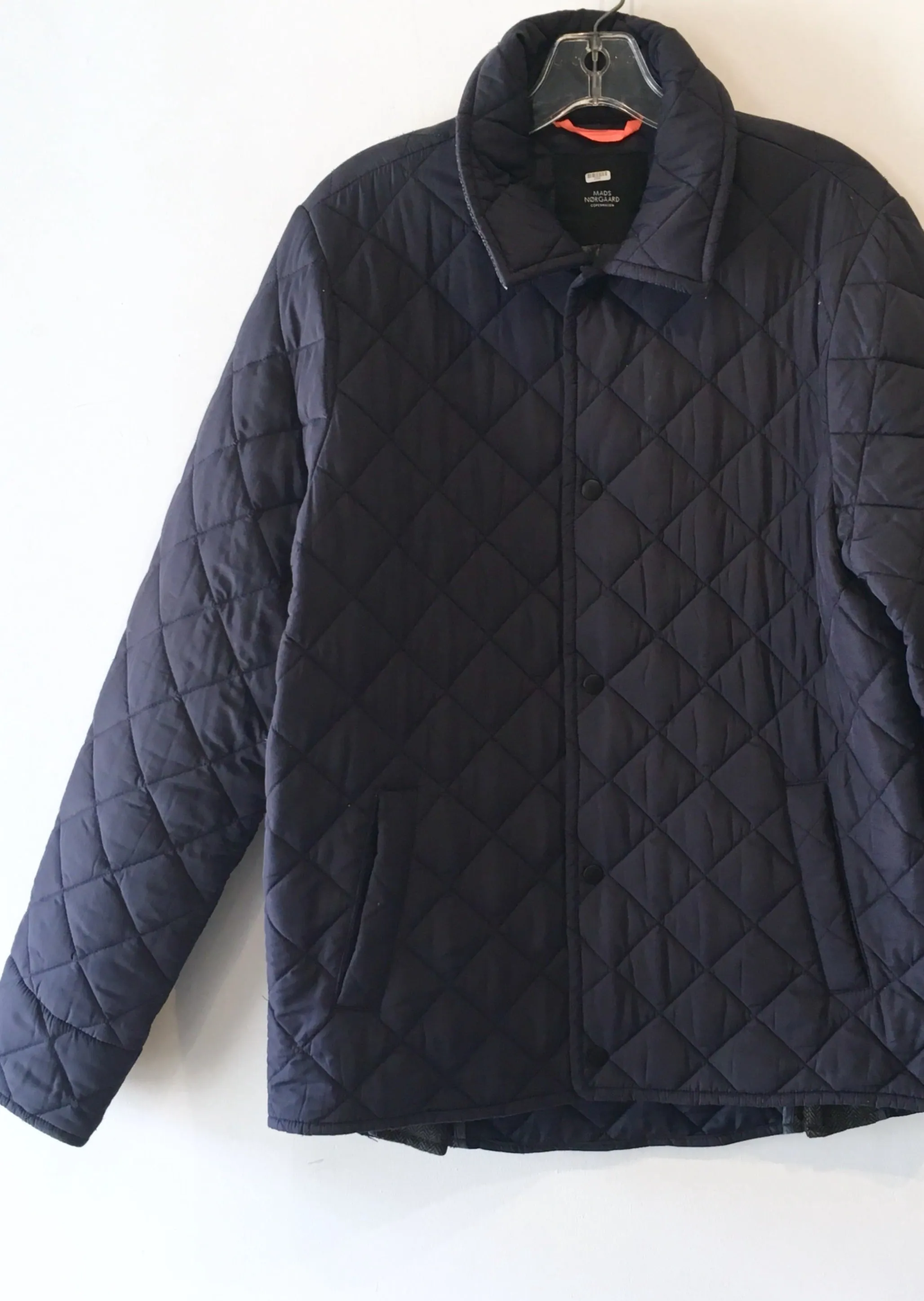 MADS NORGAARD Mens navy diamond quilt snap front jacket, M