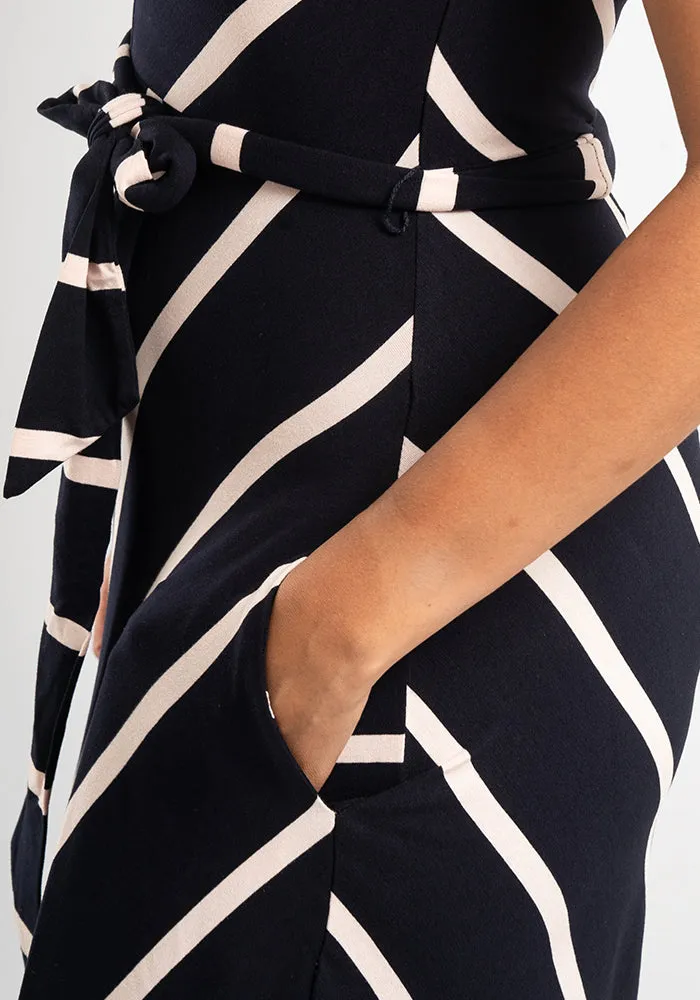 Maria Navy & Light Pink Chevron Maxi Dress