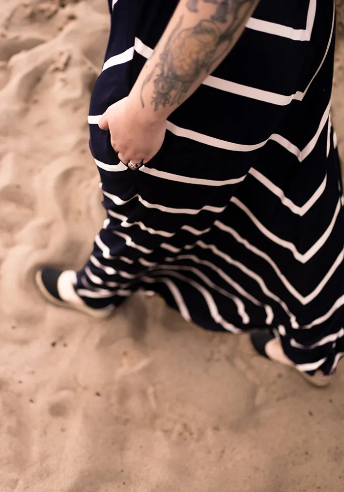Maria Navy & Light Pink Chevron Maxi Dress