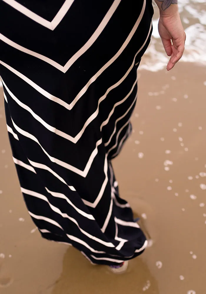Maria Navy & Light Pink Chevron Maxi Dress