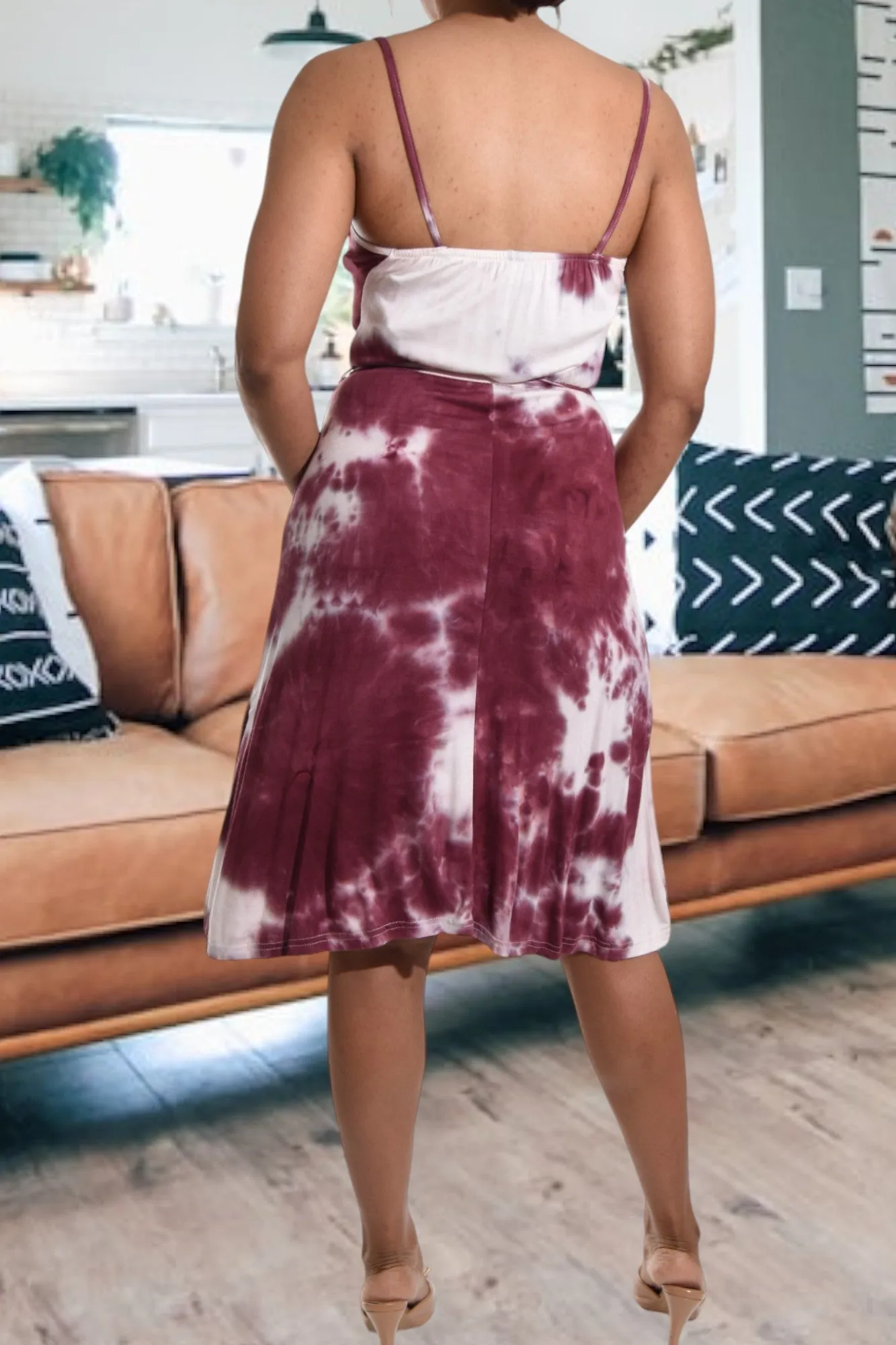 Maroon Tye Dye Strappy Dress