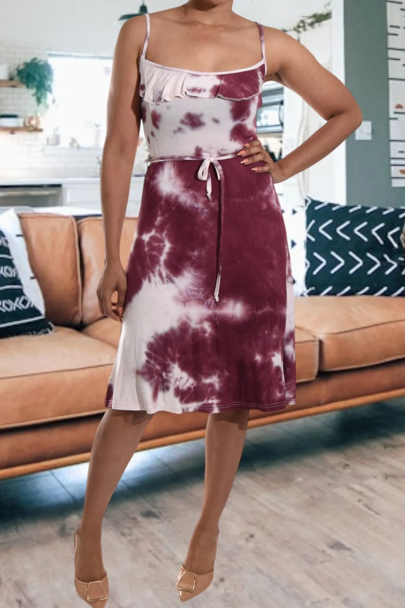 Maroon Tye Dye Strappy Dress
