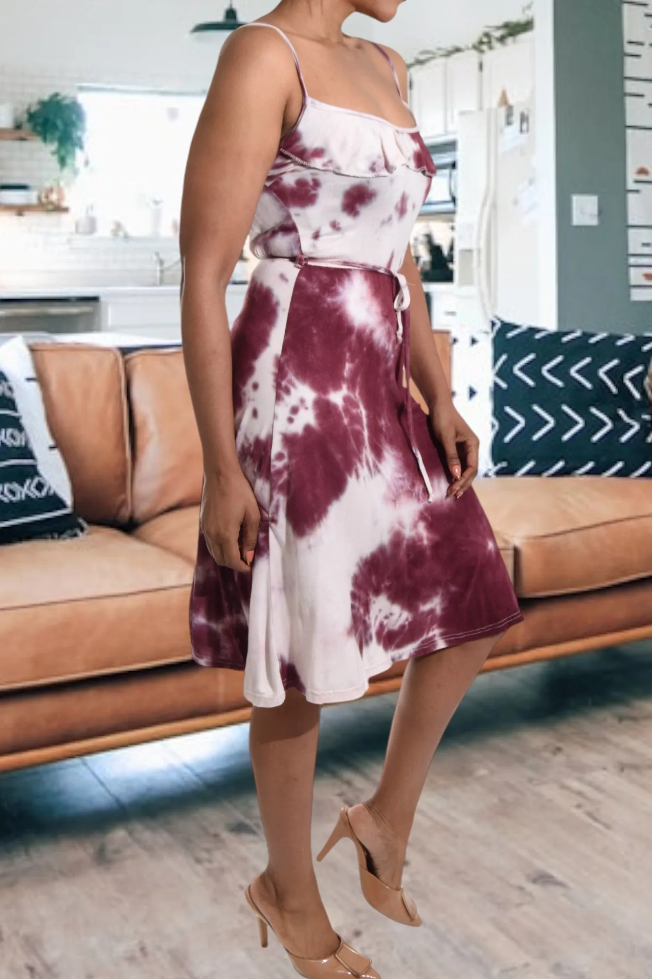 Maroon Tye Dye Strappy Dress