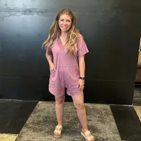 Mauve Light Weight Shorts Romper with Pockets