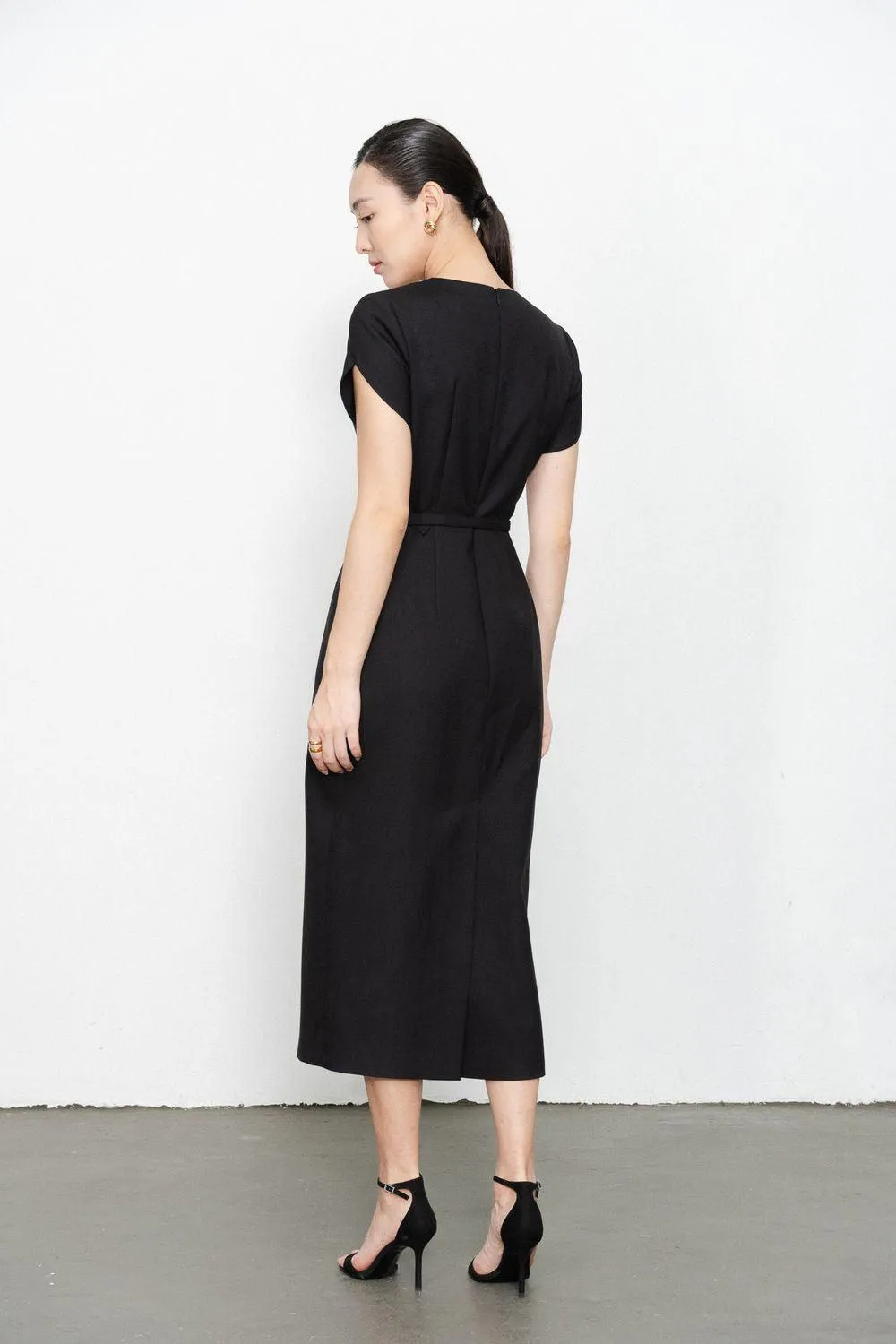 Melody Pegged V-Neck Twill Midi Dress