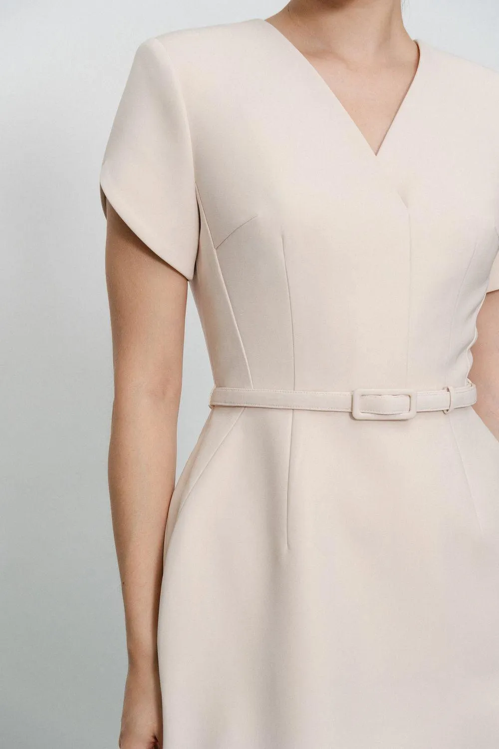 Melody Pegged V-Neck Twill Midi Dress