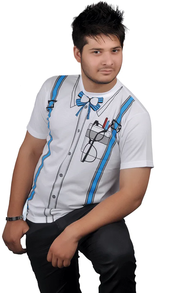 Men’s Nerd Printed T-shirt Short Sleeve Crew Neck Geek Book Week Fancy Dress Top