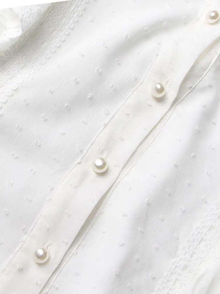 Mini Minimalist Dresses For Women Lapel Flying Sleeve High Waist Patchwork Pearls Embroidery Summer Dress Female
