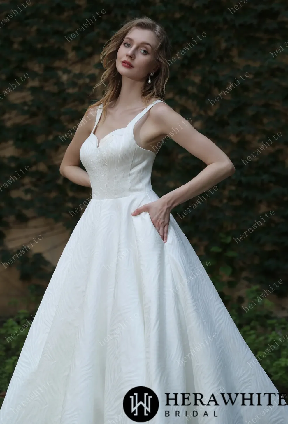 Minimalist Chic Modern Ballgown Wedding Dress With Shoulder Straps