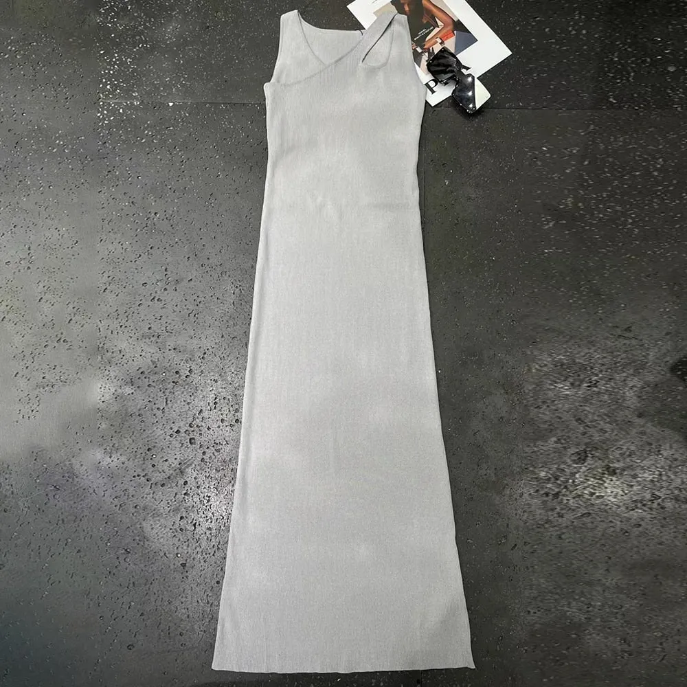 Minimalist Crisscross Dresses For Women Round Neck Sleeevless High Waist Hollow Out Slim Dress Female Fashion